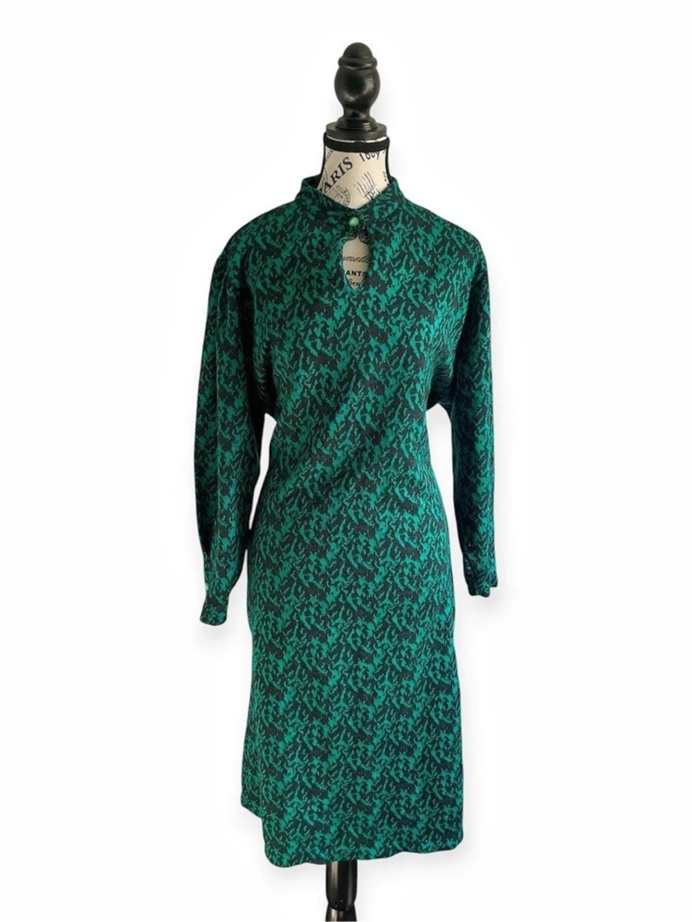 Vintage Liz Moody by Liz Claiborne Green & Black Abstract Chevron Print Dress
